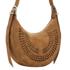 DESIGUAL New Orbis Cascais Camel Brown Tan Perforated Shoulder Crossbody Bag